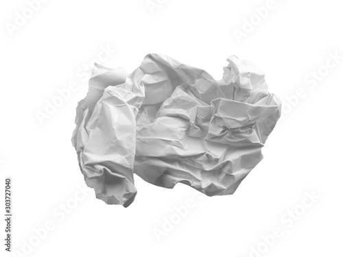 Crumpled paper ball isolated on white background. Crumpled paper texture. White crumpled paper texture for background. © PurMoon