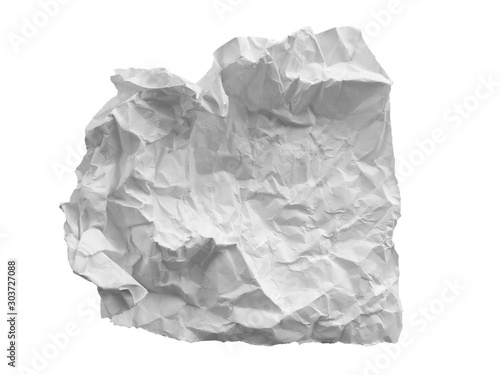 Crumpled paper ball isolated on white background. Crumpled paper texture. White crumpled paper texture for background.