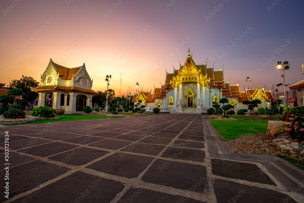 Background of an important tourist attraction in Thailand, Landmark in Bangkok (Wat Benchamabophit Dusitvanaram Rajawarawiharn - MarTemple), tourists all over the world always come to see the beauty.