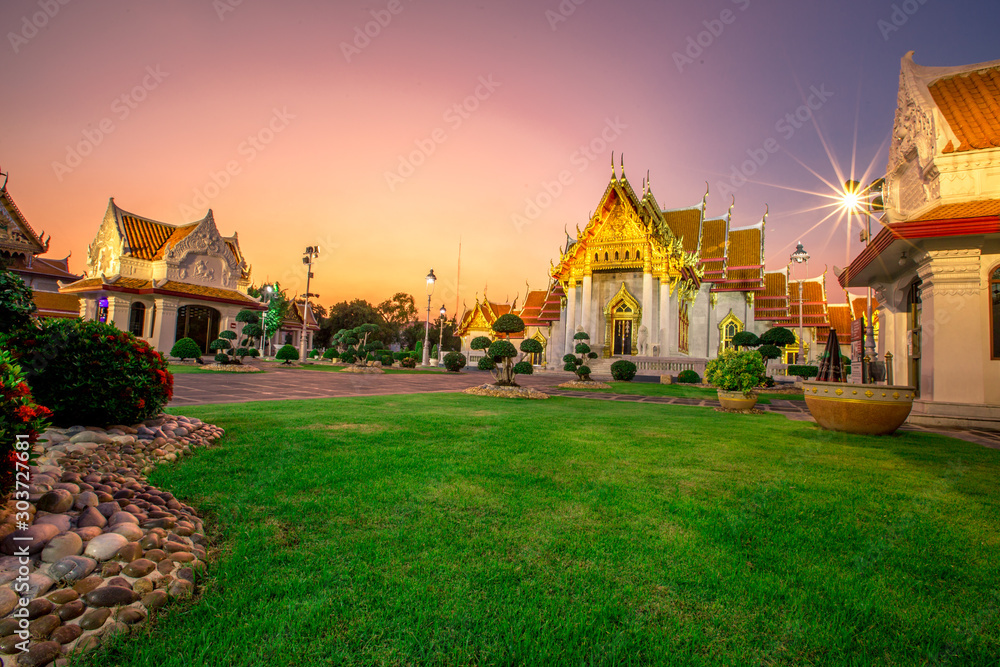 Background of an important tourist attraction in Thailand, Landmark in Bangkok (Wat Benchamabophit Dusitvanaram Rajawarawiharn - MarTemple), tourists all over the world always come to see the beauty.