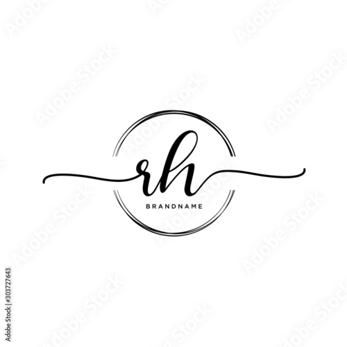RH Initial handwriting logo with circle template vector.
