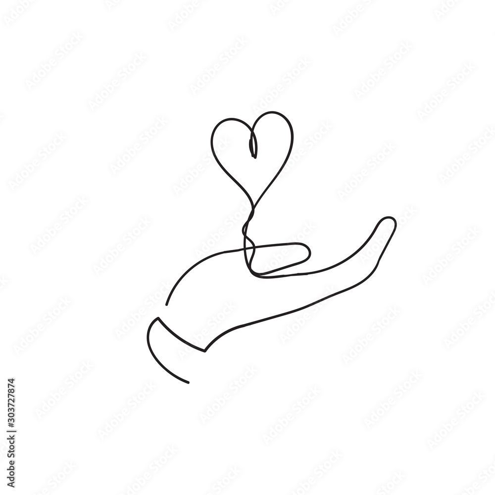 Heart in hand, a symbol of love. Vector illustration EPS10.single line concept with doodle style Heart in hand, a symbol of love. Vector illustration EPS10.single line concept with doodle style