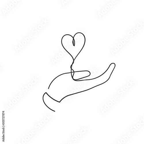 Heart in hand, a symbol of love. Vector illustration EPS10.single line concept with doodle style