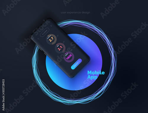 Mobile device with user interface layout. Mobile app. Vector illustration.