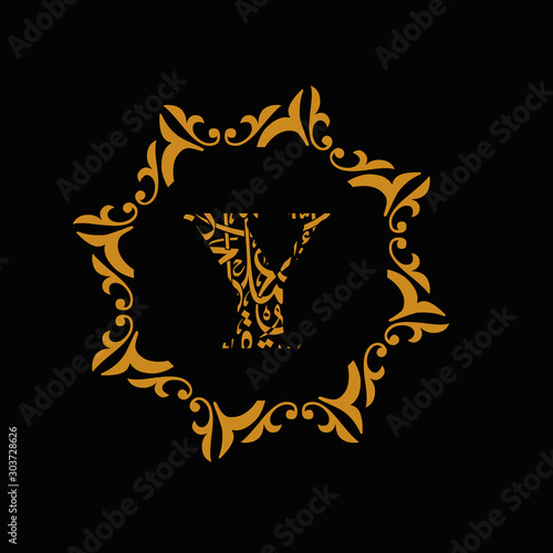 Fototapeta Naklejka Na Ścianę i Meble -  the Y font style arabian islamic letter logo design with black background