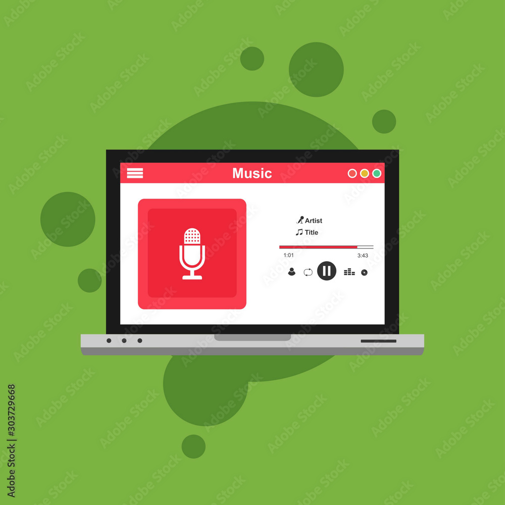 modern minimalistic media player user interface, easy to use and highly customizable. Modern vector illustration concept, isolated on colored background modern minimalistic media player user interface, easy to use and highly customizable. Modern vector illustration concept, isolated on colored background