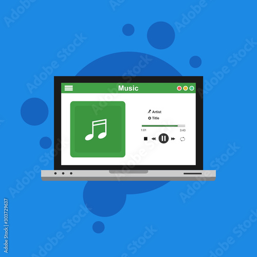 Music player app interface vector color template. Media player navigation screen. Flat UI, GUI.