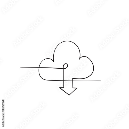 download cloud storage icon illustration with hand drawn doodle style