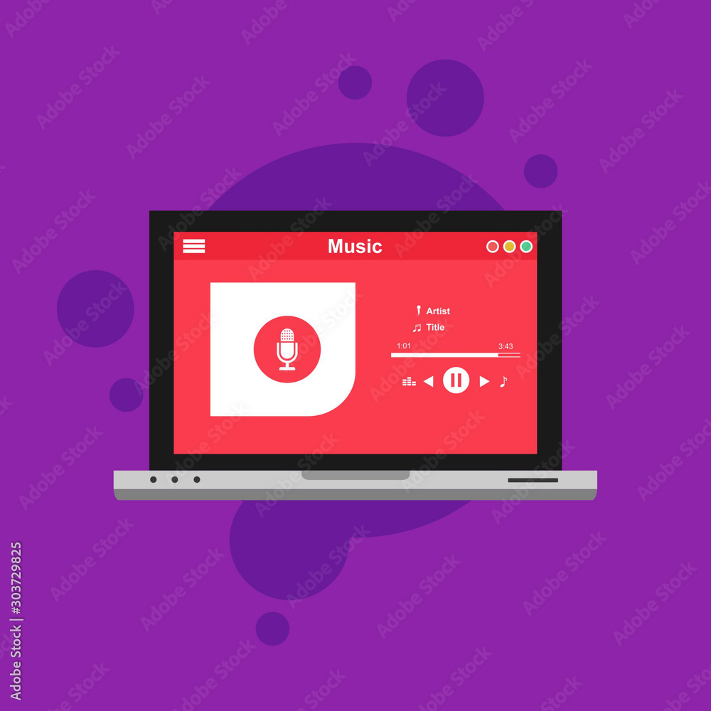Vector illustration of music player flat design concept. Can be used for workflow layout template, banner, marketing, infographics. Vector illustration of music player flat design concept. Can be used for workflow layout template, banner, marketing, infographics.