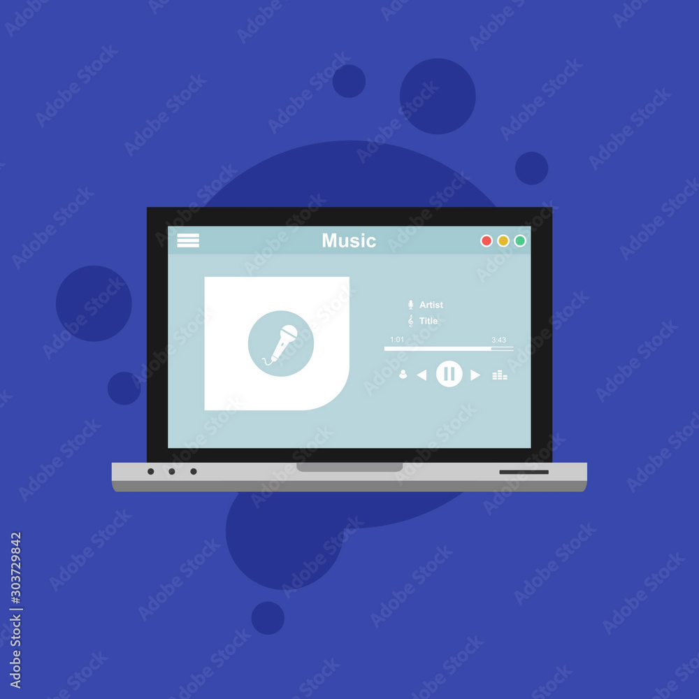 Vector illustration of music player flat design concept. Can be used for workflow layout template, banner, marketing, infographics. Vector illustration of music player flat design concept. Can be used for workflow layout template, banner, marketing, infographics.
