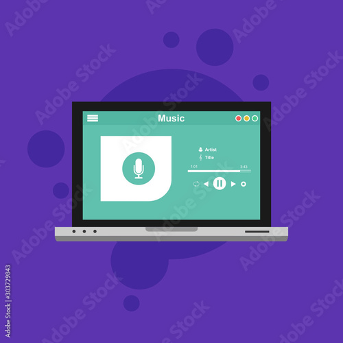 Vector illustration of music player flat design concept. Can be used for workflow layout template, banner, marketing, infographics.