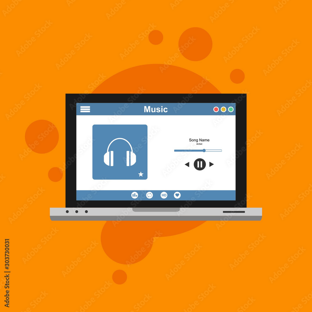 Musical mobile application.Development interface with UI ,UX design. easy to use and highly customizable. Modern vector illustration concept, isolated on colored background. Musical mobile application.Development interface with UI ,UX design. easy to use and highly customizable. Modern vector illustration concept, isolated on colored background.