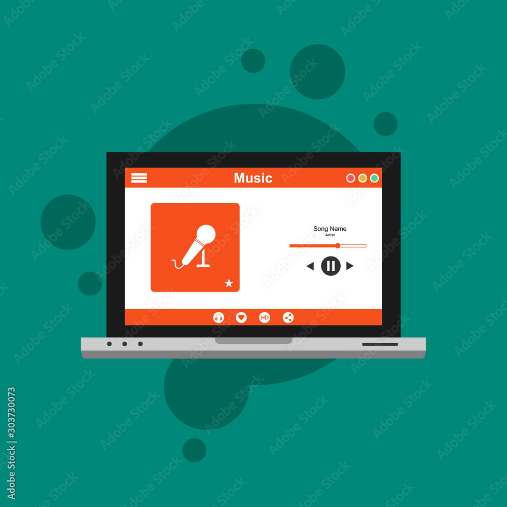 Musical mobile application.Development interface with UI ,UX design. easy to use and highly customizable. Modern vector illustration concept, isolated on colored background. Musical mobile application.Development interface with UI ,UX design. easy to use and highly customizable. Modern vector illustration concept, isolated on colored background.