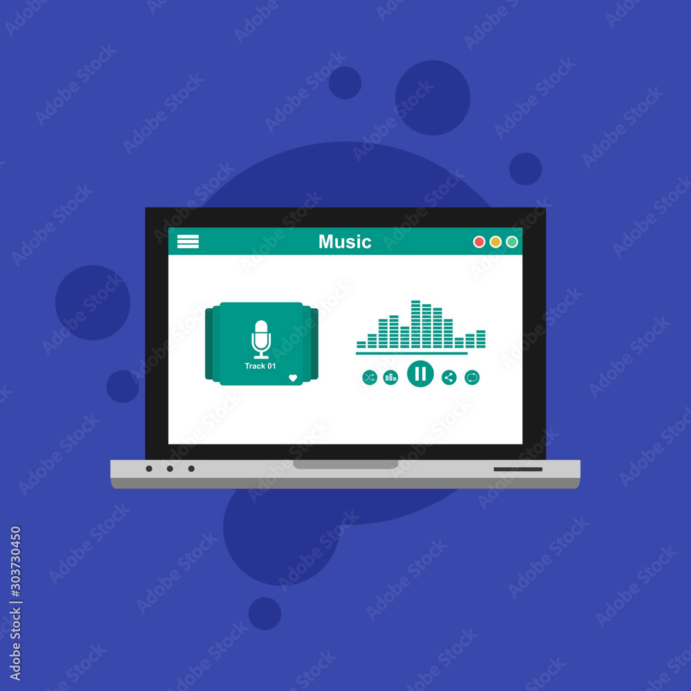Mobile music application interface design concept isolated on colored background flat vector illustration. Easy to edit and customize.