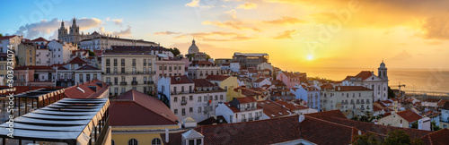 Lisbon Portugal sunrise panorama city skyline at Lisbon Alfama district