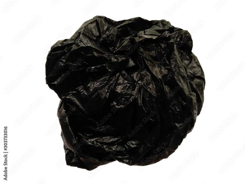 Black plastic bag isolated on white background. Black plastic for trash cans or shopping bag.