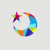 the colourful moon star islamic style logo design rainbow with white background