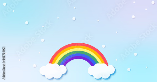 Festival pattern Abstract kawaii clouds cartoon on rainbow blue sky with snow background. Concept for children and kindergartens or presentation and christmas day