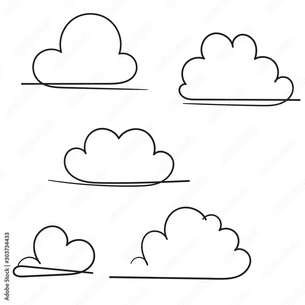 collection of Cloud icon vector illustration with single continuous line hand drawing doodle style collection of Cloud icon vector illustration with single continuous line hand drawing doodle style