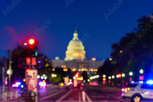 Close up of The United States Capitol Building with Blurred Background, Washington DC, USA