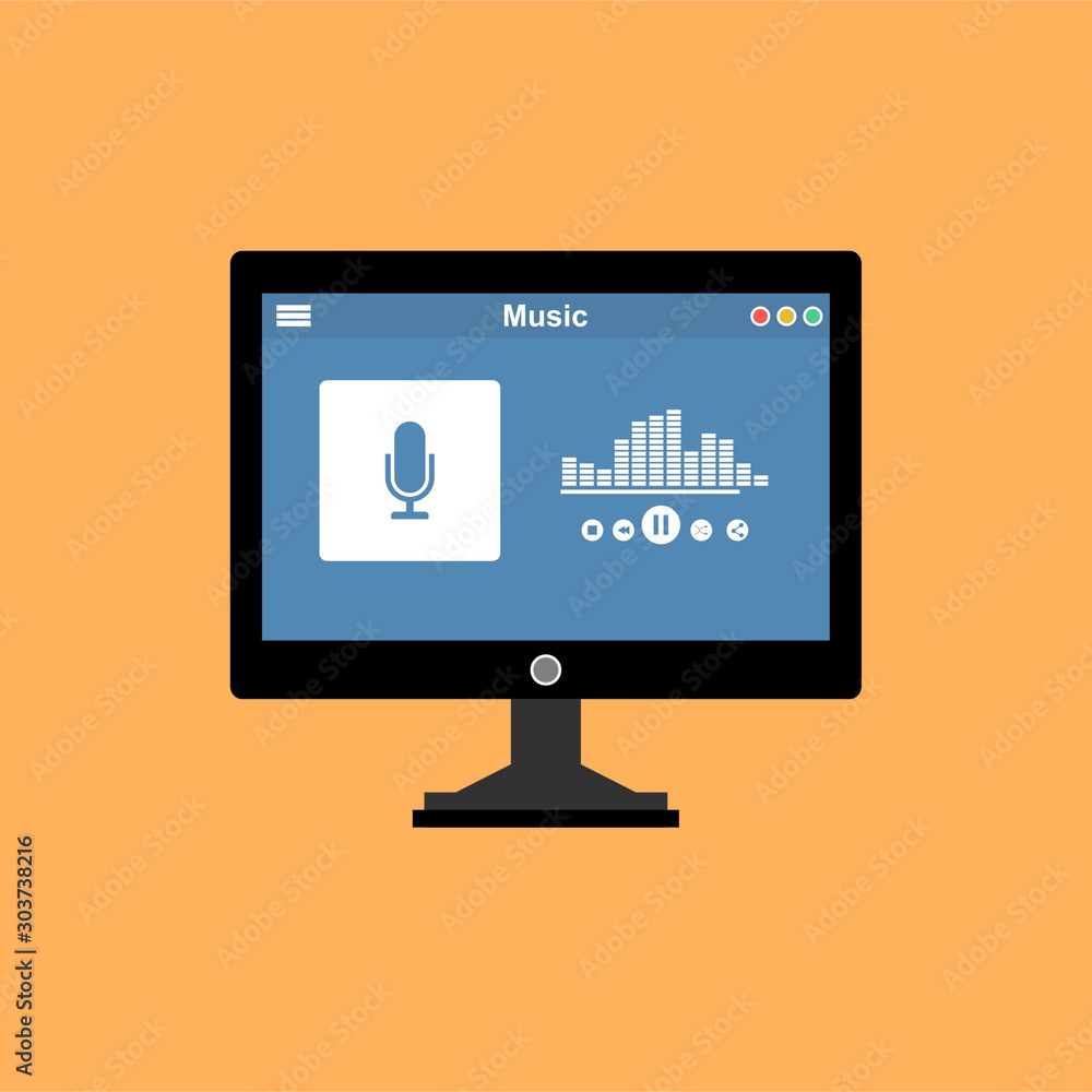 Media player application, easy to use and highly customizable. Modern vector illustration concept, isolated on colored background. Media player application, easy to use and highly customizable. Modern vector illustration concept, isolated on colored background.