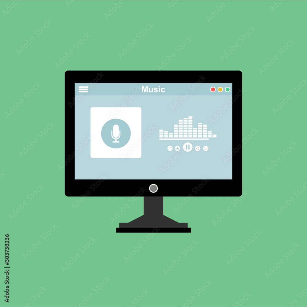 Media player application, easy to use and highly customizable. Modern vector illustration concept, isolated on colored background. Media player application, easy to use and highly customizable. Modern vector illustration concept, isolated on colored background.