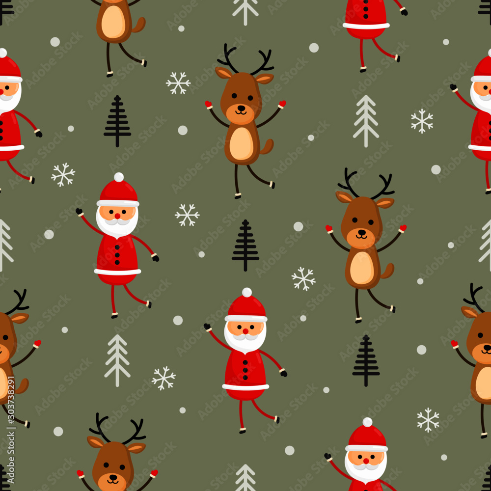 christmas characters seamless pattern on gray background. vector Illustration.