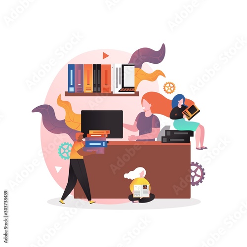 Library vector concept for web banner, website page