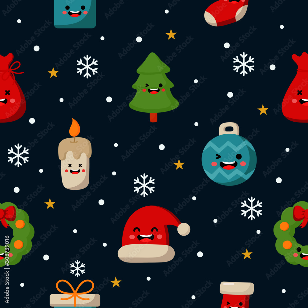 christmas characters seamless pattern on blue background. vector Illustration. christmas characters seamless pattern on blue background. vector Illustration.