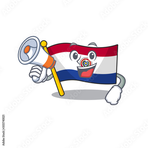 With holding megaphone cartoon flag paraguay in with mascot photo