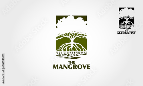 The Mangrove logo template. The main symbol of the logo is an mangroves tree, this logo symbolizes a protection, growth, strength and care or concern to beach, forest and universe.