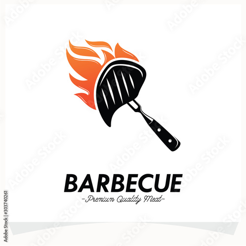 Hot BBQ Steak Grill House Logo Design Template