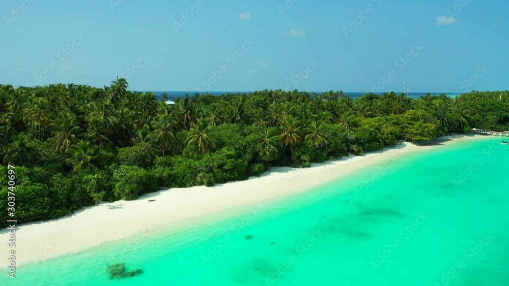 Fabulous tropical landscape with palm trees and lush vegetation of island surrounded by calm emerald lagoon in Thailand Fabulous tropical landscape with palm trees and lush vegetation of island surrounded by calm emerald lagoon in Thailand