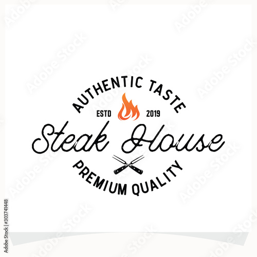 Hot BBQ Steak Grill House Logo Design Template