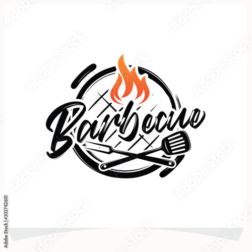 Hot BBQ Steak Grill House Logo Design Template