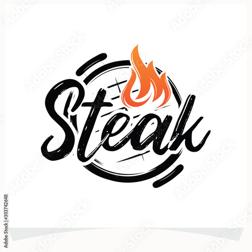 Hot BBQ Steak Grill House Logo Design Template