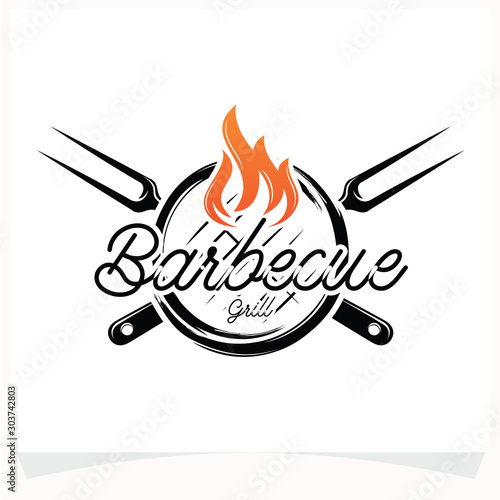 Hot BBQ Steak Grill House Logo Design Template