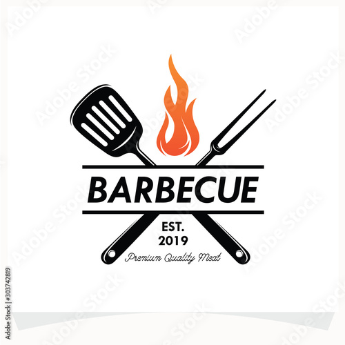 Hot BBQ Steak Grill House Logo Design Template