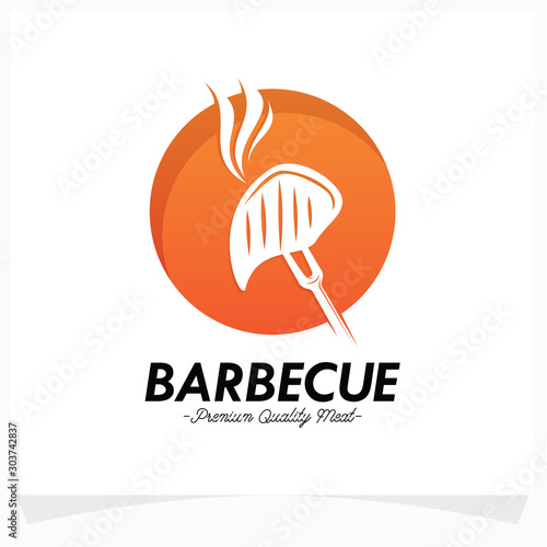 Hot BBQ Steak Grill House Logo Design Template