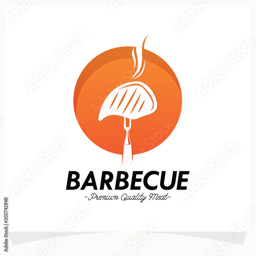 Hot BBQ Steak Grill House Logo Design Template
