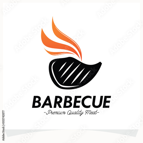 Hot BBQ Steak Grill House Logo Design Template