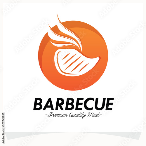 Hot BBQ Steak Grill House Logo Design Template