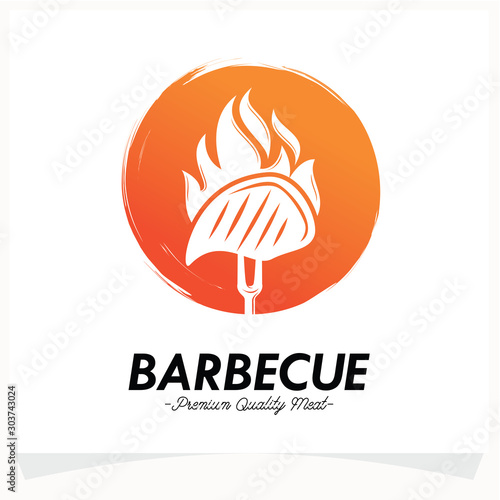 Hot BBQ Steak Grill House Logo Design Template