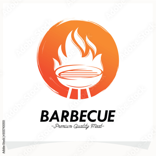 Hot BBQ Steak Grill House Logo Design Template