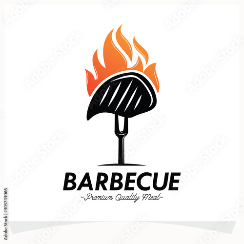 Hot BBQ Steak Grill House Logo Design Template
