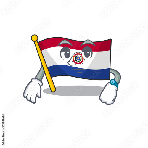 Flag paraguay cartoon with in chef holding food character photo