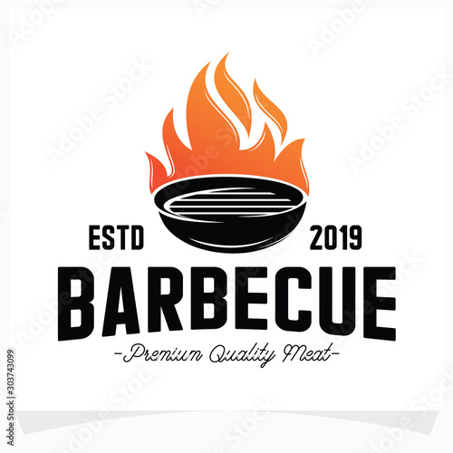 Hot BBQ Steak Grill House Logo Design Template