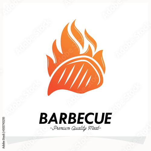Hot BBQ Steak Grill House Logo Design Template