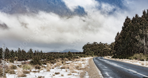 Murchison Highway With Snow Covered Cradle Mountain Tasmania photo