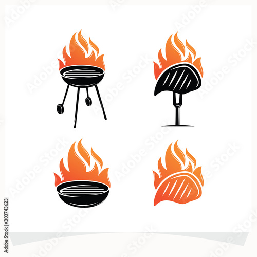 Set of Hot BBQ Steak Grill House Logo Design Template